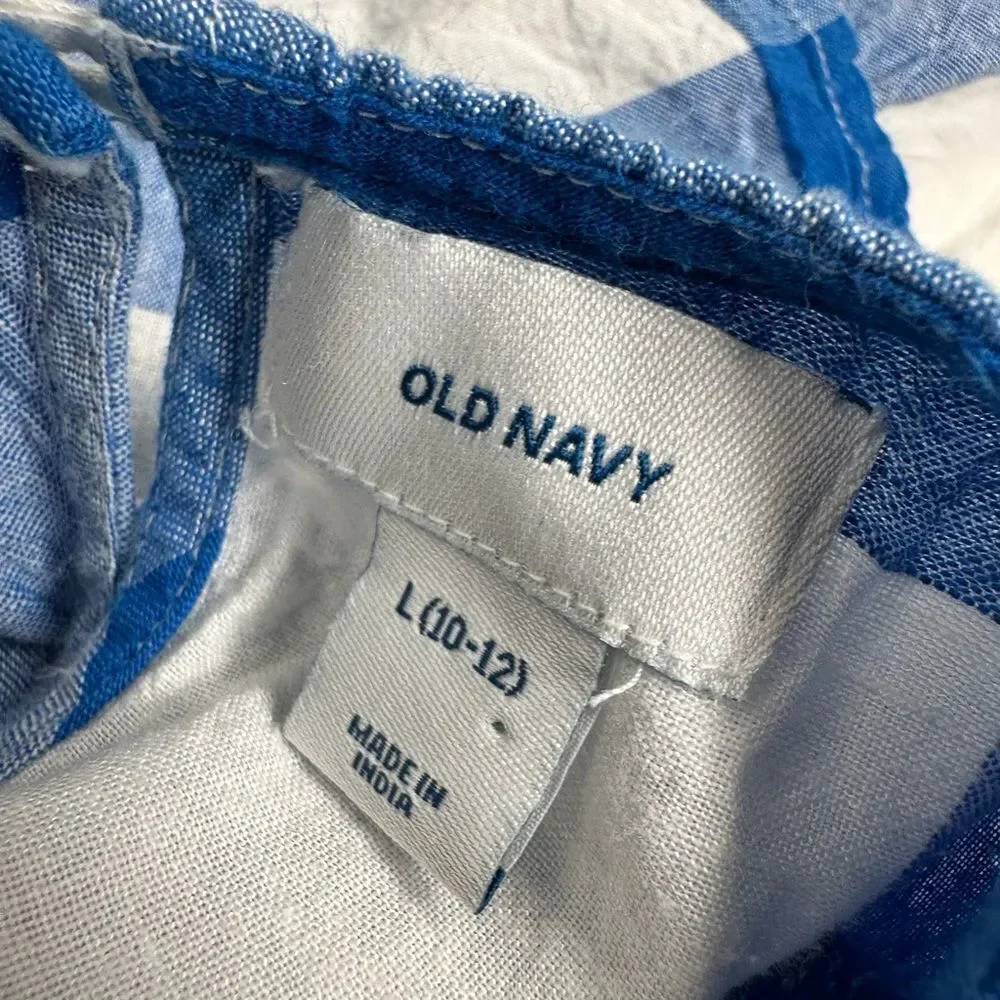 NWOT Old Navy Girls Blue and White Checkered Ruffle Cap Sleeve Dress - Size L